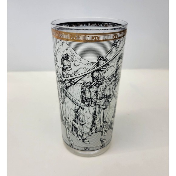 Vintage Cera High Ball Knights Camelot Glasses Tumblers MCM 22K Gold Trim Durer - Picture 7 of 14